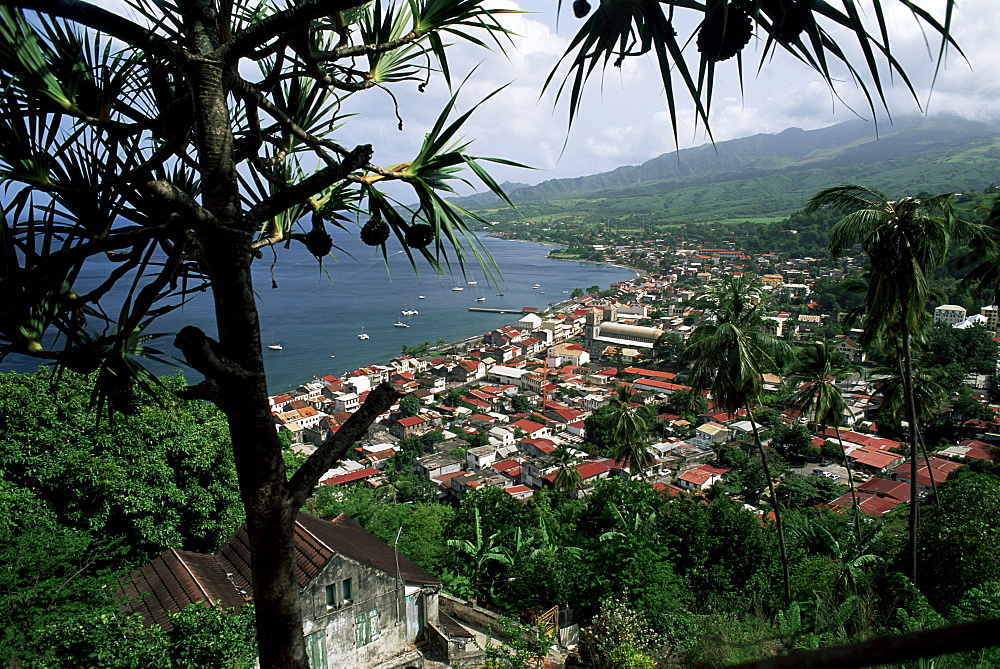 Coast and town of Saint Pierre from the Mouillage area, northwest coast, Martinique, French Antilles, West Indies, Central America