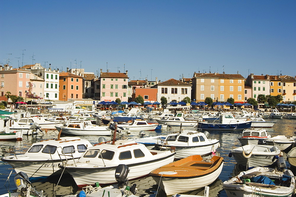 Old Town and boats in harbour, Rovinj, Istria coast, Croatia, Europe