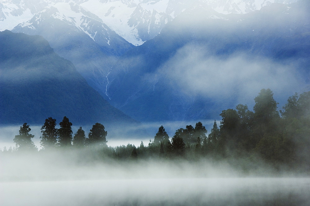 Lake Matheson in early morning mist, South Island, New Zealand, Pacific