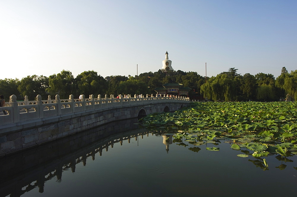 Baitai White Dagoba on Jade Islet, originally built in 1651 for a visit by the Dalai Lama, Beihai Park, Beijing, China, Asia