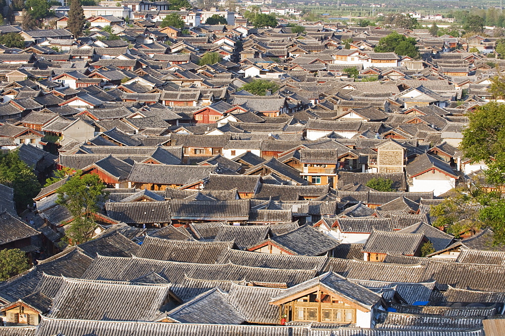 Crowded rooftops in Lijiang Old Town, UNESCO World Heritage Site, Yunnan Province, China, Asia