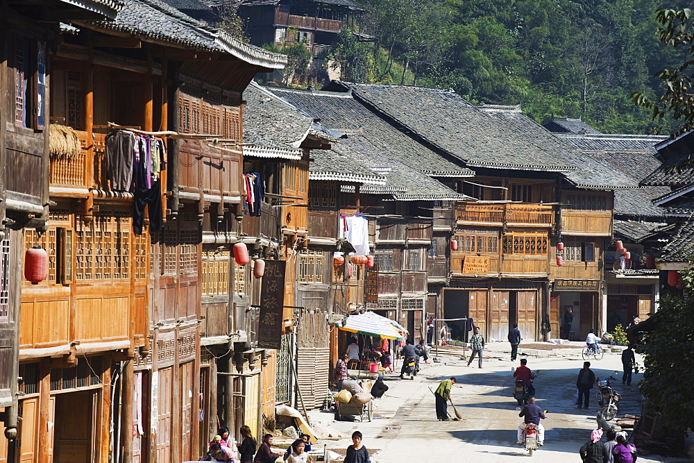 Traditional wooden houses in Zhaoxing Dong ethnic village, Guizhou Province, China, Asia