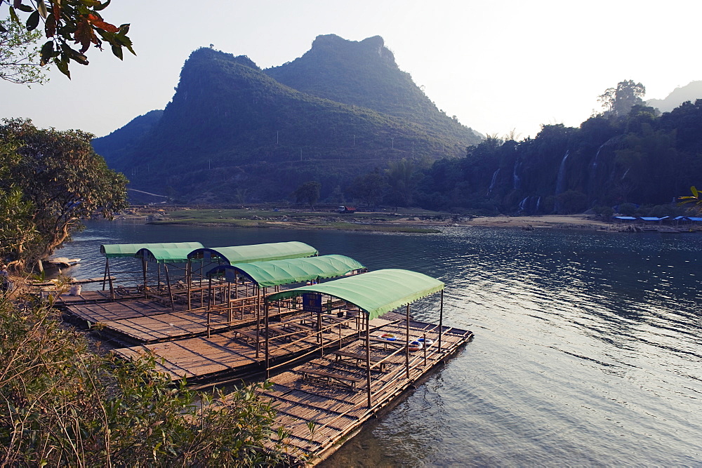 Bamboo rafts on the river at Detian Falls, Guangxi Province, China, Asia