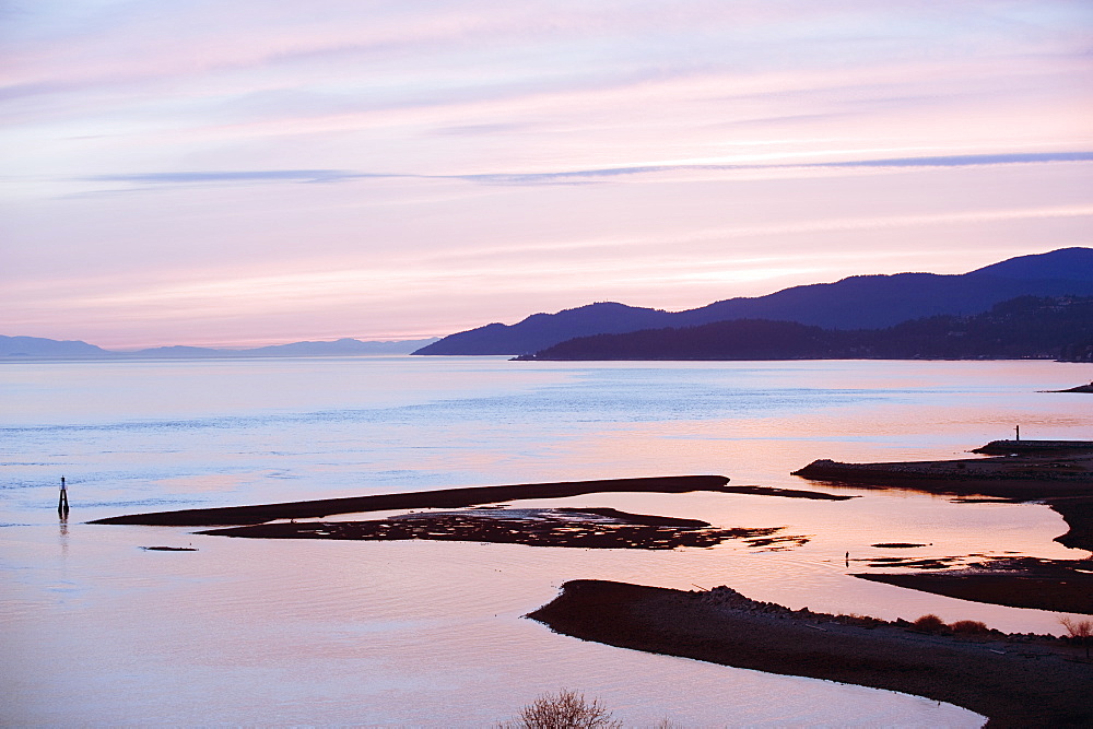 Sunset over Burrard Inlet and the Strait of Georgia, Vancouver, British Columbia, Canada, North America