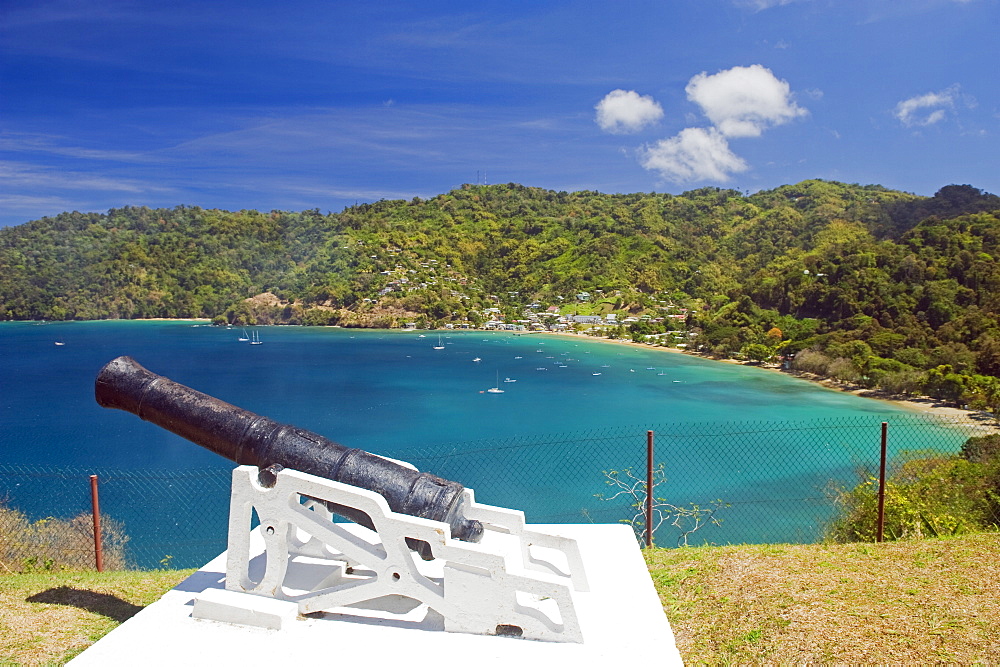 A cannon at Fort Campbelton, Man of War Bay, Charlotteville, Tobago, Trinidad and Tobago, West Indies, Caribbean, Central America