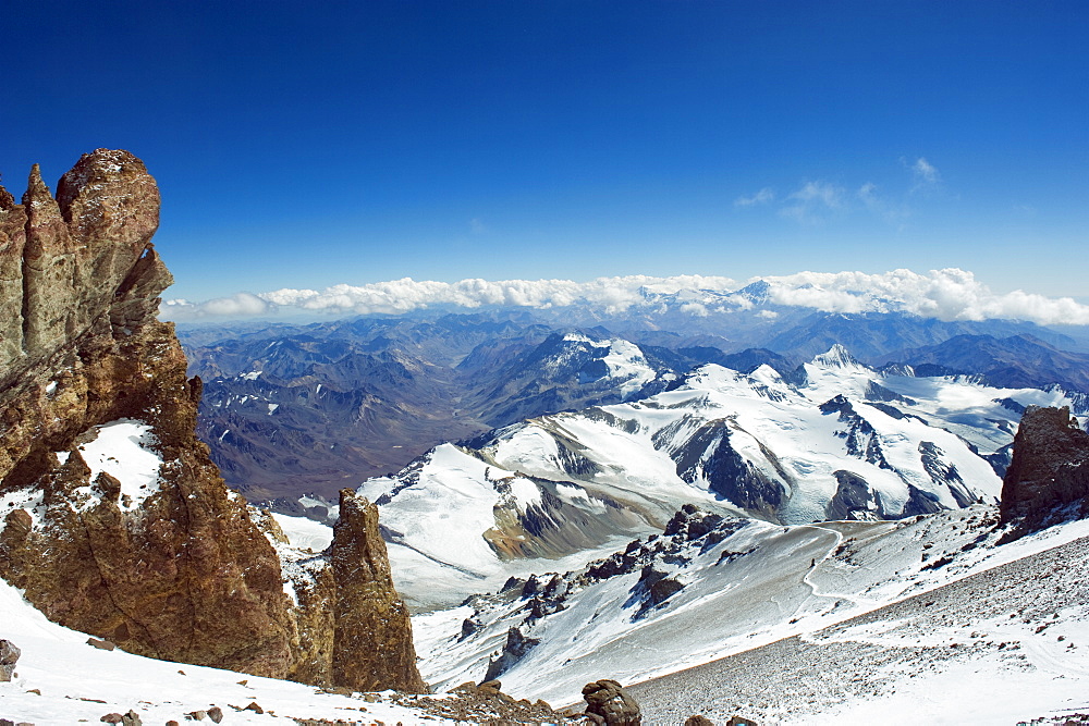 Vew from Aconcagua 6962m, highest peak in South America, Aconcagua Provincial Park, Andes mountains, Argentina, South America