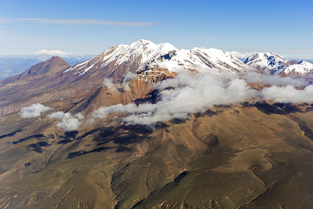 Chachani volcano, 6075m, seen from El Misti volcano, Arequipa, Peru, South America