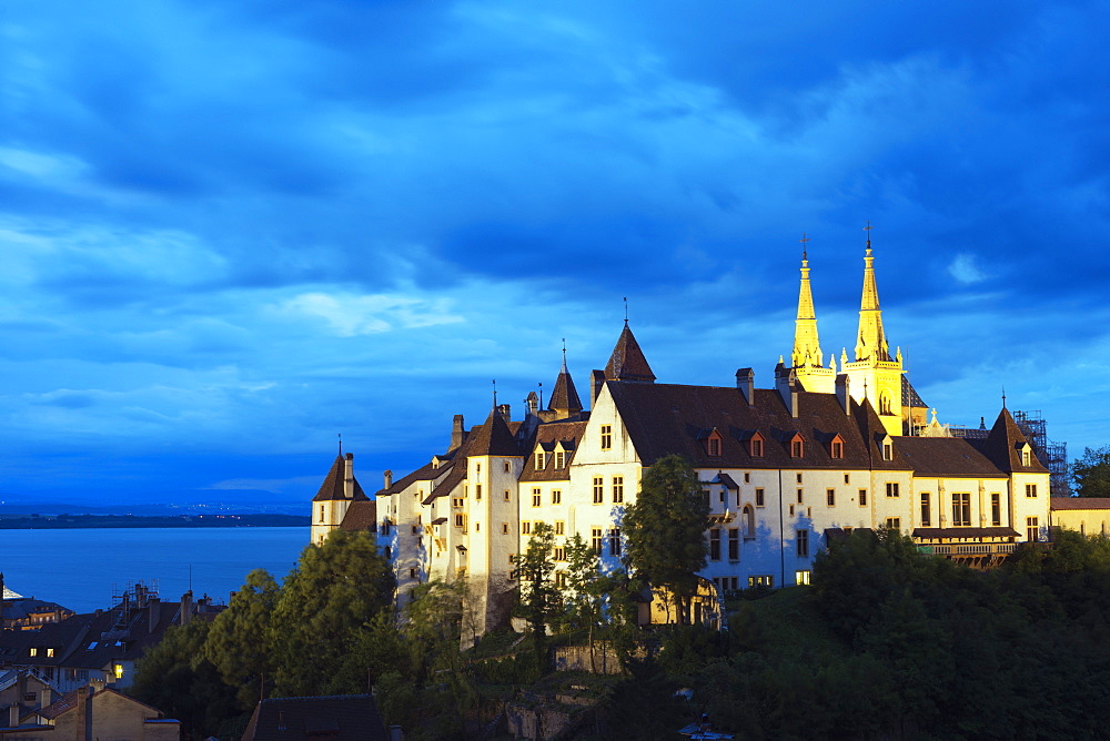 The 15th century chateau and cathedral, Neuchatel, Switzerland, Europe