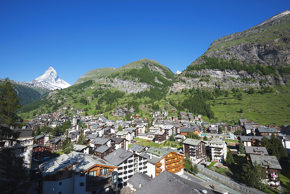 The Matterhorn, 4478m, and Zermatt, Valais, Swiss Alps, Switzerland, Europe