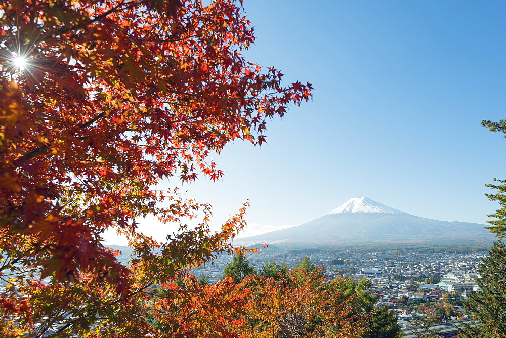 Mount Fuji, 3776m, UNESCO World Heritage Site, and autumn colours, Honshu, Japan, Asia