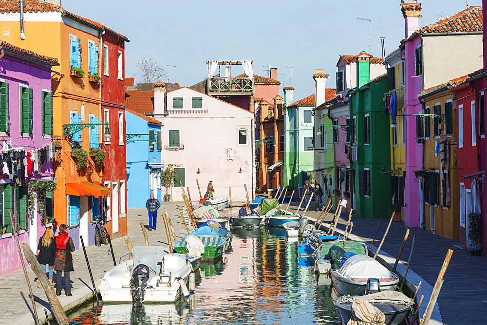 Multi coloured canal side houses in Burano, Venice, UNESCO World Heritage Site, Veneto, Italy, Europe