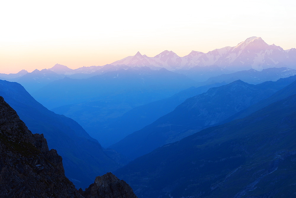 Mont Blanc, 4810m, at sunset, Haute Savoie, Rhone Alpes, France, Europe