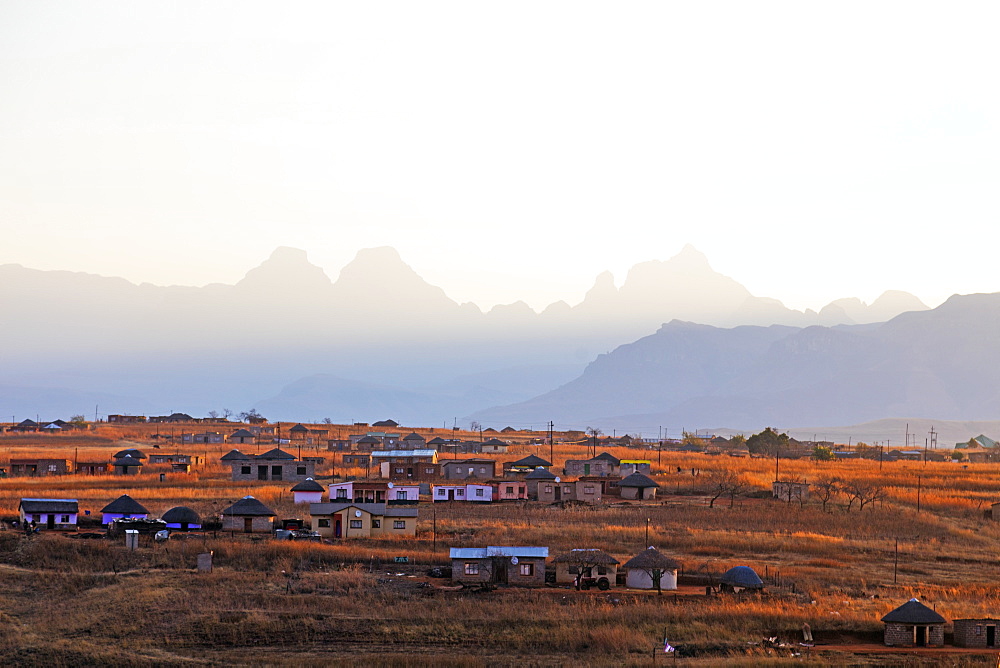 Community houses, Cathedral Peak Nature Reserve, Drakensburg, Kwazulu-Natal, South Africa, Africa