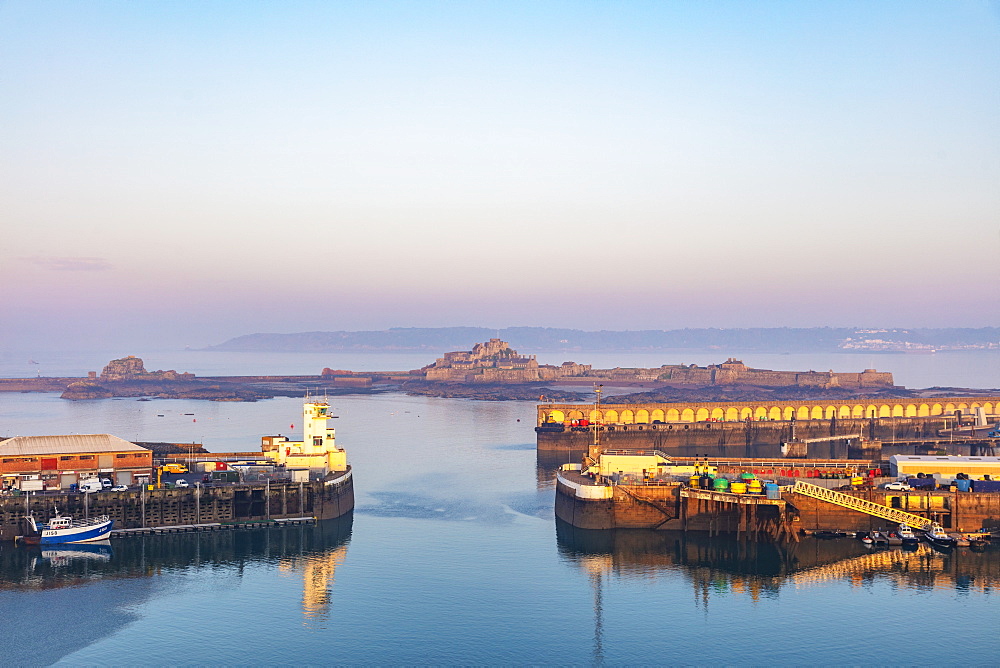 Port of St. Helier and Elizabeth Castle, Jersey, Channel Islands, United Kingdom, Europe