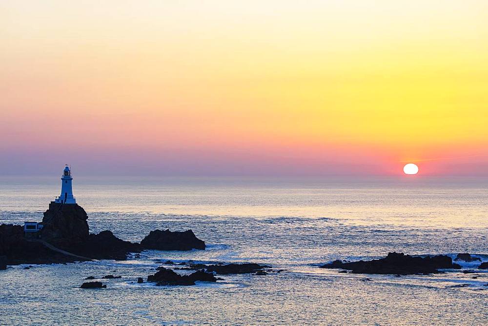 Corbiere Point Lighthouse, sunset, Jersey, Channel Islands, United Kingdom, Europe