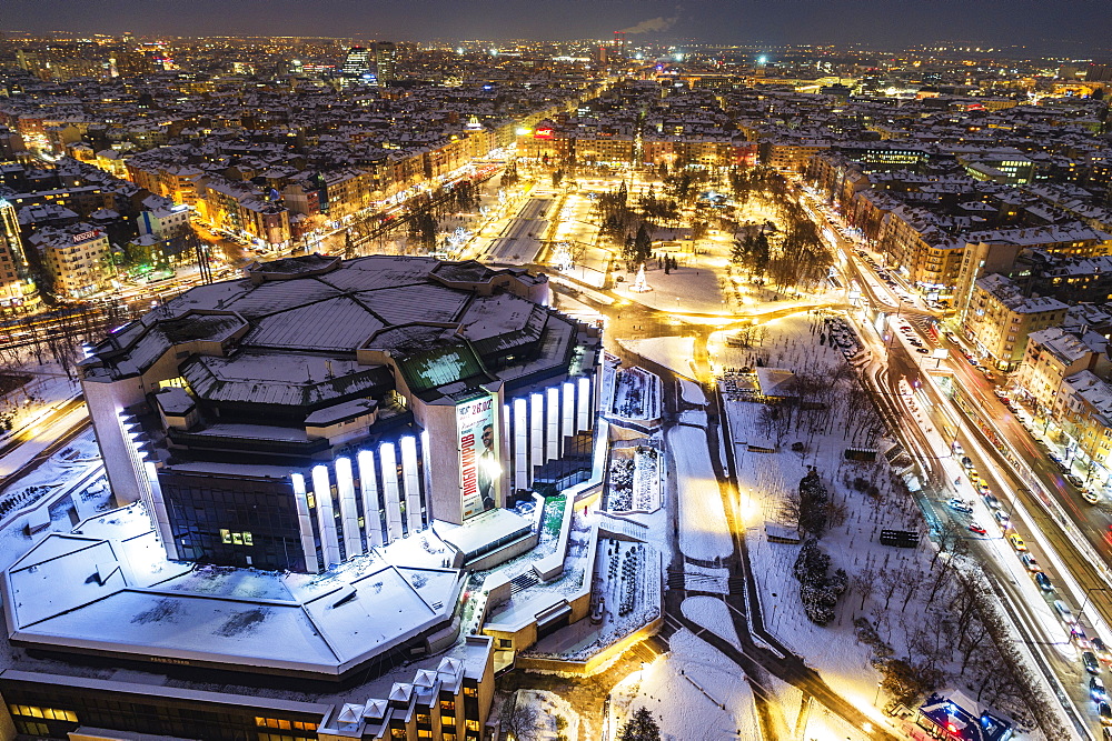 Aerial view of NDK National Cultural Center, Sofia, Bulgaria, Europe