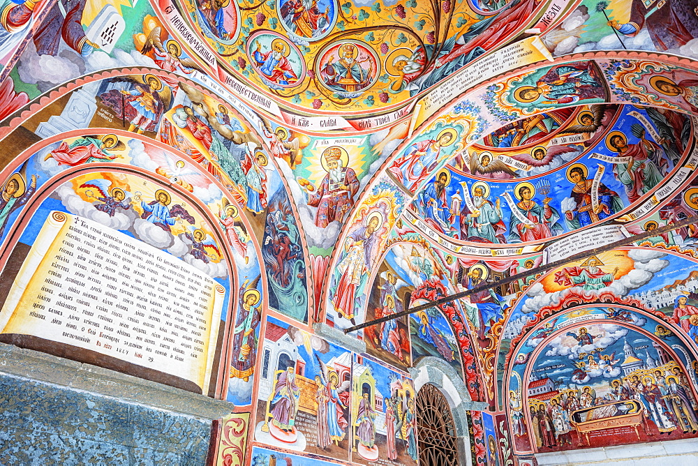 Frescoes at Church of the Nativity of the Virgin Mother, Rila Monastery, UNESCO World Heritage Site, Bulgaria, Europe