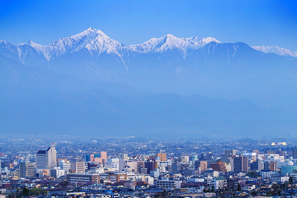 Matsumoto city and the Japanese northern alps, Nagano Prefecture, Honshu, Japan, Asia