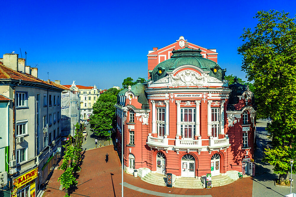 Aerial view by drone of State Opera House, Varna, Bulgaria, Europe