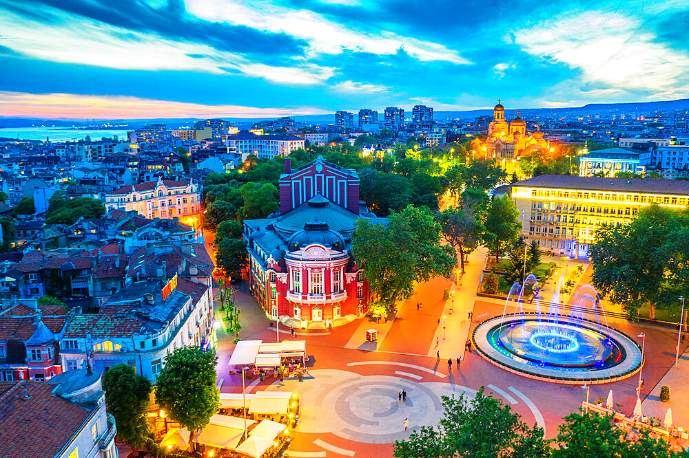 Aerial view by drone of State Opera House, Varna, Bulgaria, Europe