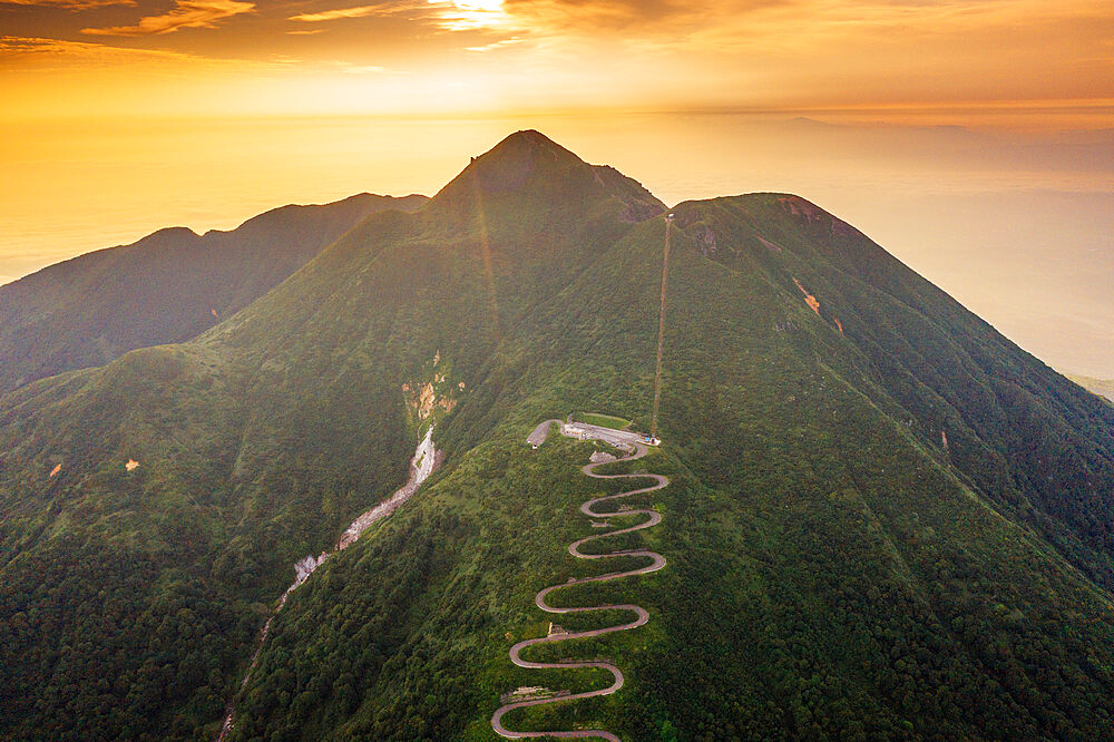 Aerial view of mountain road on Mount Iwaki, Aomori prefecture, Tohoku, Honshu, Japan, Asia