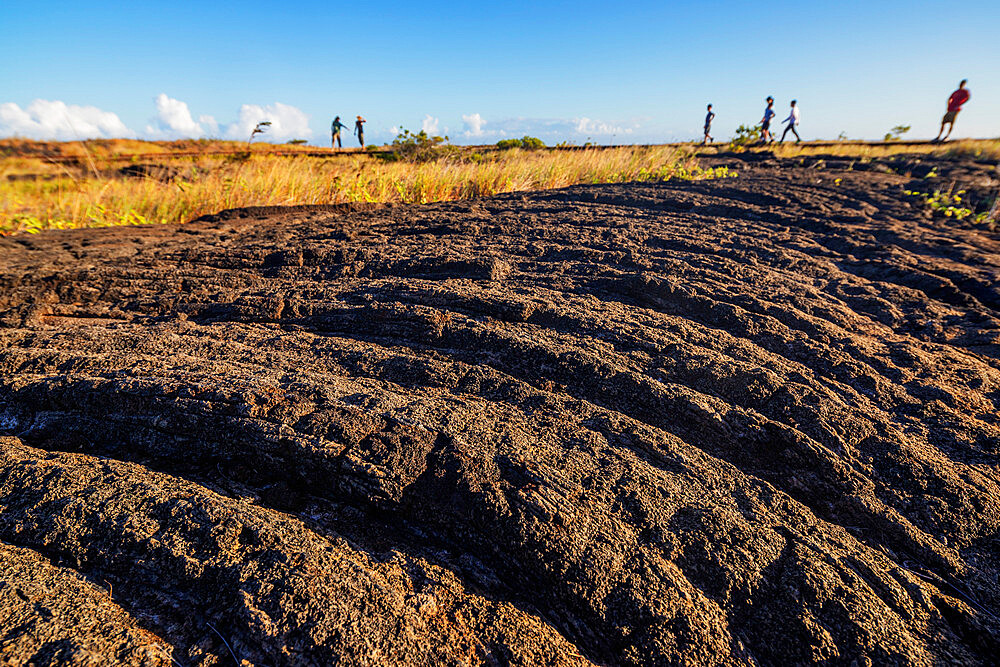 Tourists at lava flow, Hawaii Volcanoes National Park, UNESCO World Heritage Site, Big Island, Hawaii, United States of America, North America