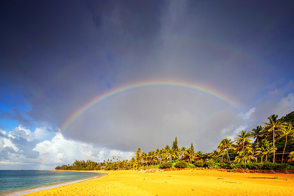 Rainbow over Haena State Park beach, Kauai Island, Hawaii, United States of America, North America