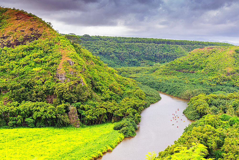 Kayakers on Wailua River, Kauai Island, Hawaii, United States of America, North America