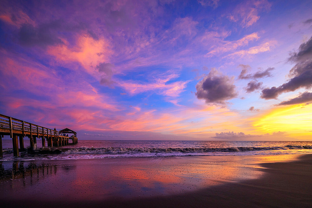 Waimea Bay State Pier at sunset, Waimea, Kauai Island, Hawaii, United States of America, North America