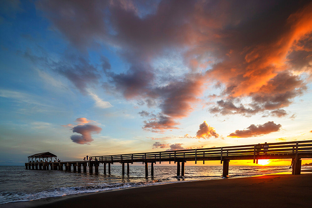 Waimea Bay State Pier at sunset, Waimea, Kauai Island, Hawaii, United States of America, North America