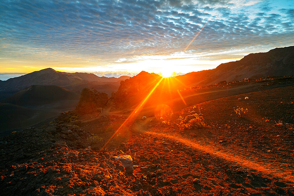 Haleakala National Park, volcanic landscape at sunrise, Maui Island, Hawaii, United States of America, North America