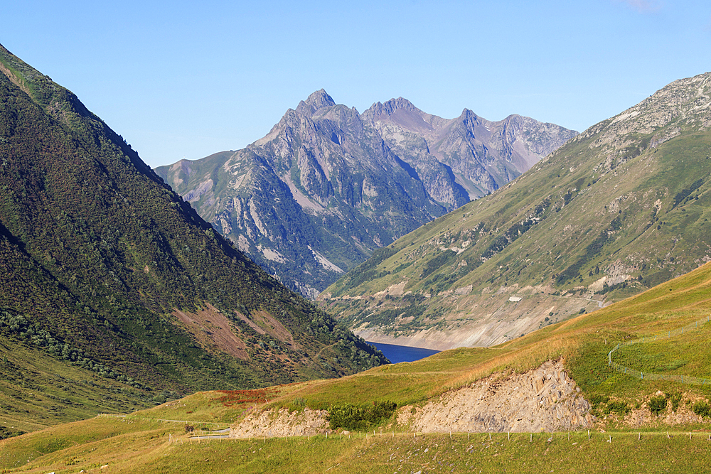 Mountain lake below Col du Glandon, Savoie, Auvergne Rhone-Alpes, France, Europe