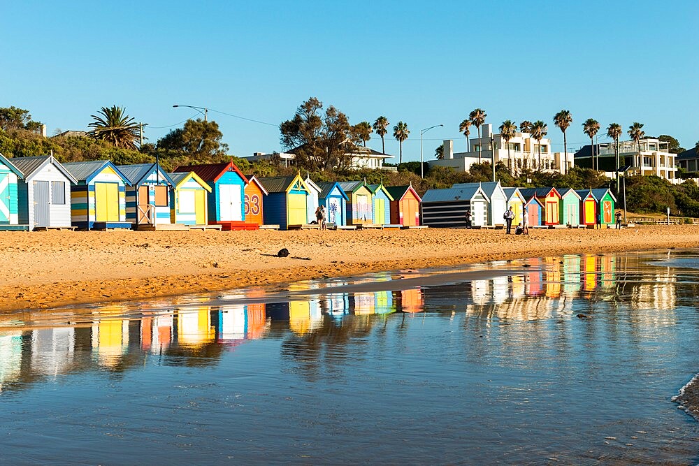 Bathing boxes (beach huts), Brighton, Port Phillip Bay, Victoria, Australia, Pacific