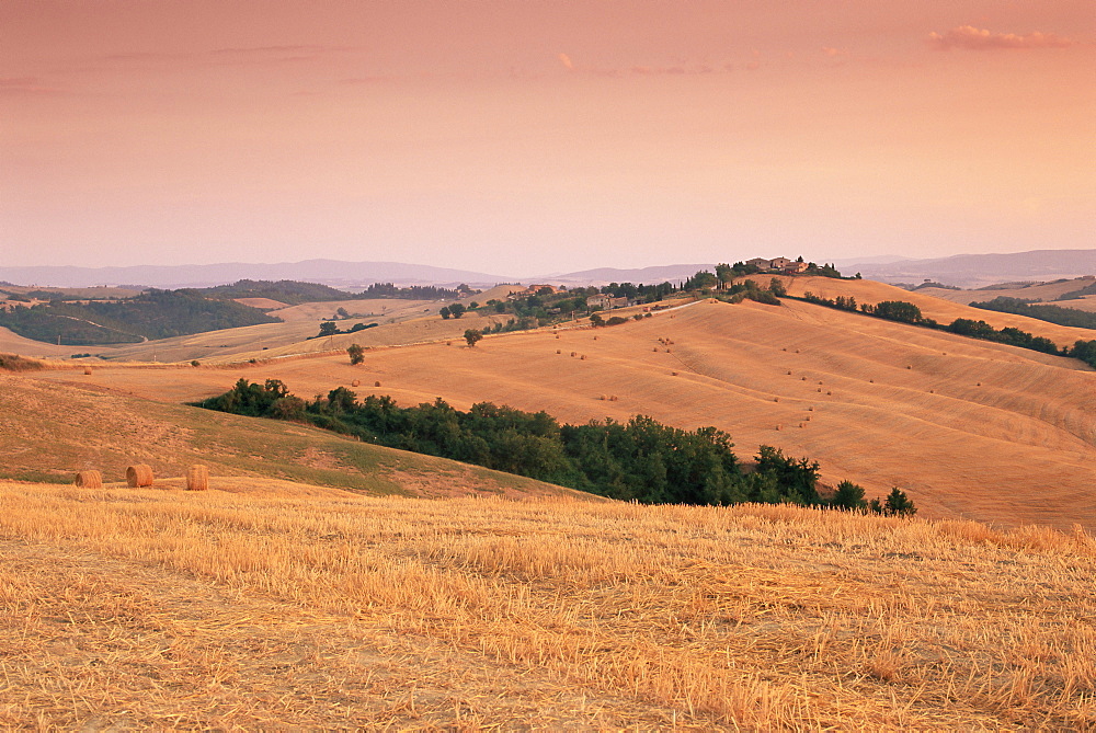 Fields at sunset, Crete Senesi, Siena Province, Tuscany, Italy, Europe