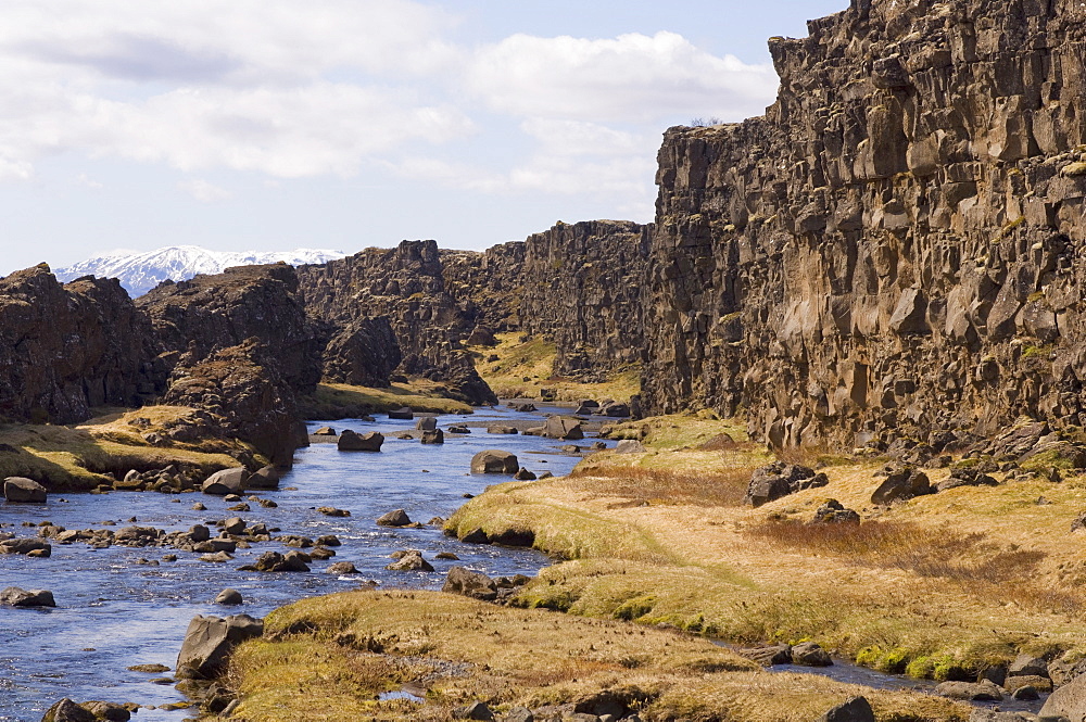 Oxararfoss waterfall on Mid-Atlantic Rift, Thingvellir National Park, UNESCO World Heritage Site, Iceland, Polar Regions