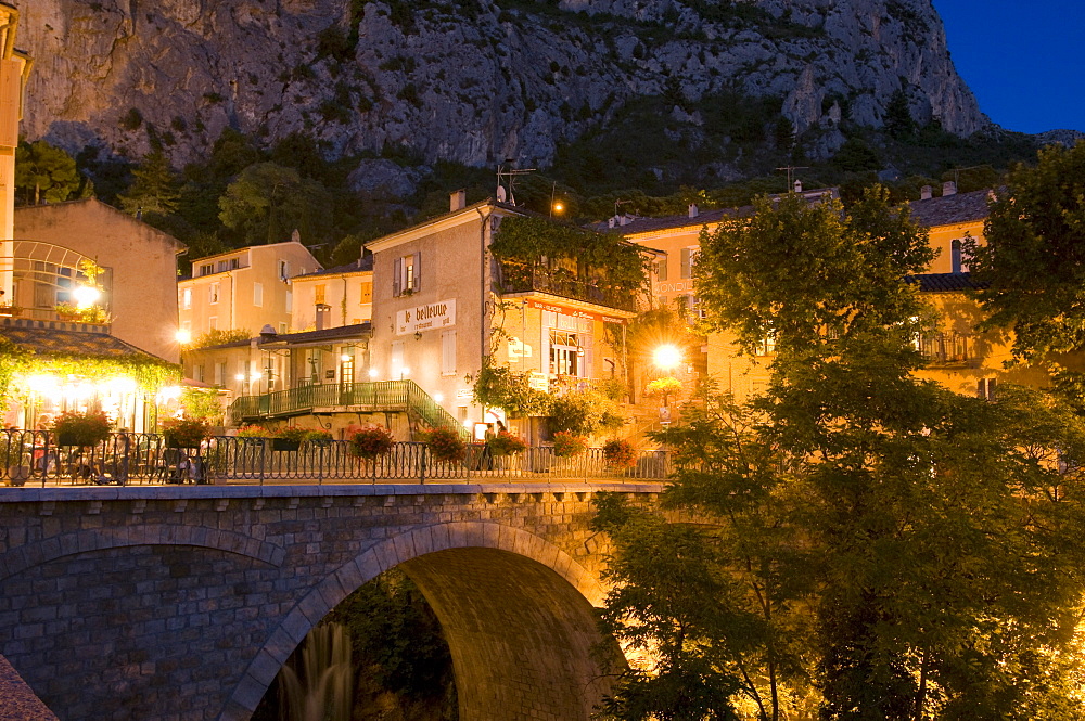 Moustiers-Sainte-Marie at dusk, Alpes-de-Haute-Provence, Provence, France, Europe