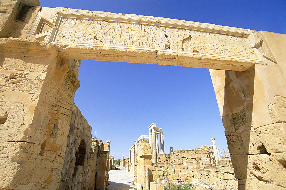 Theatre, archaeological site of Leptis Magna, UNESCO World Heritage Site, Tripolitania, Libya, North Africa, Africa