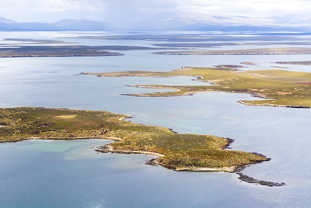 An aerial view of Sea Lion Island, Falkland Islands, South America