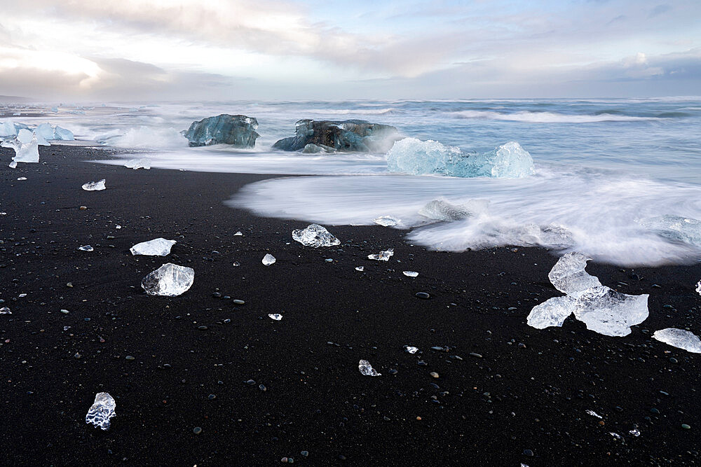 Blocks of ice, Diamond Beach, Jokulsarlon, Iceland, Polar Regions