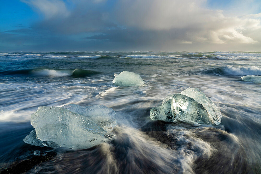 Blocks of ice, Diamond Beach, Jokulsarlon, Iceland, Polar Regions