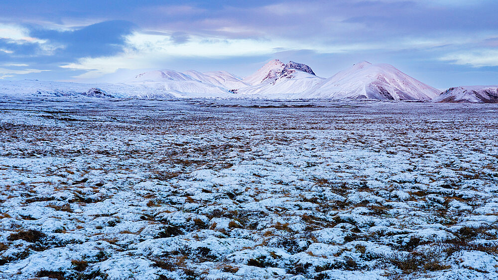 Snow-capped mountains at twilight, Thingvellir National Park, UNESCO World Heritage Site, Iceland, Polar Regions