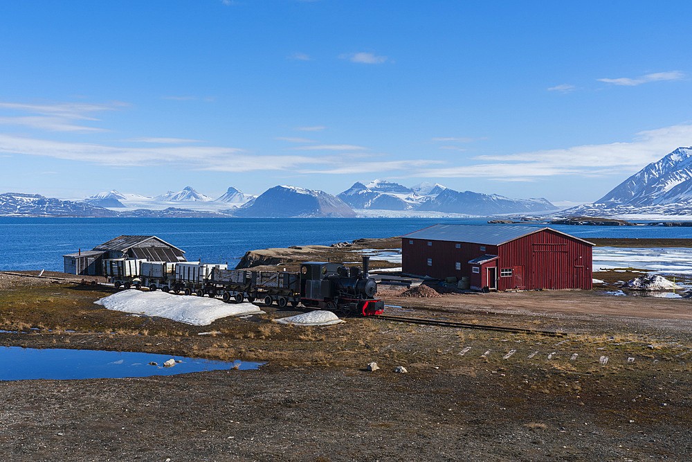 Old steam train, Ny-Alesund used for mining in the past, Spitsbergen, Svalbard Islands, Norway.