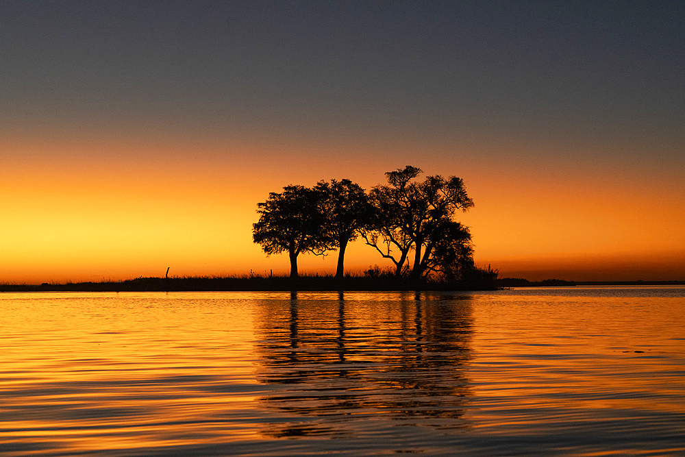 Sunset on the river Chobe, Chobe National Park, Botswana.