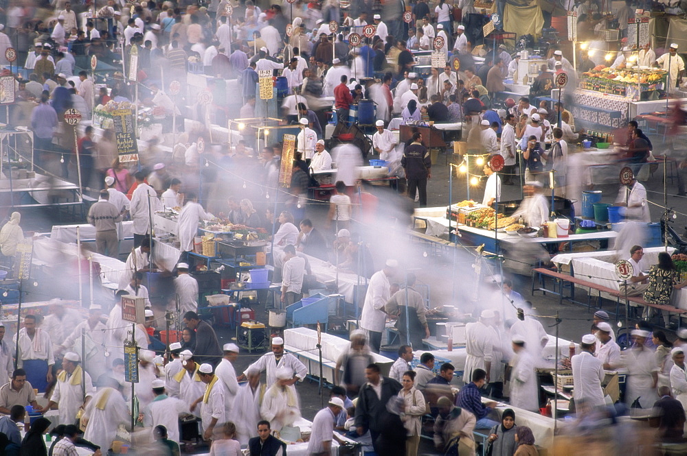 Food stalls in the Jemaa El Fna (Djemaa El Fna), Marrakesh (Marrakech), Morocco, North Africa, Africa