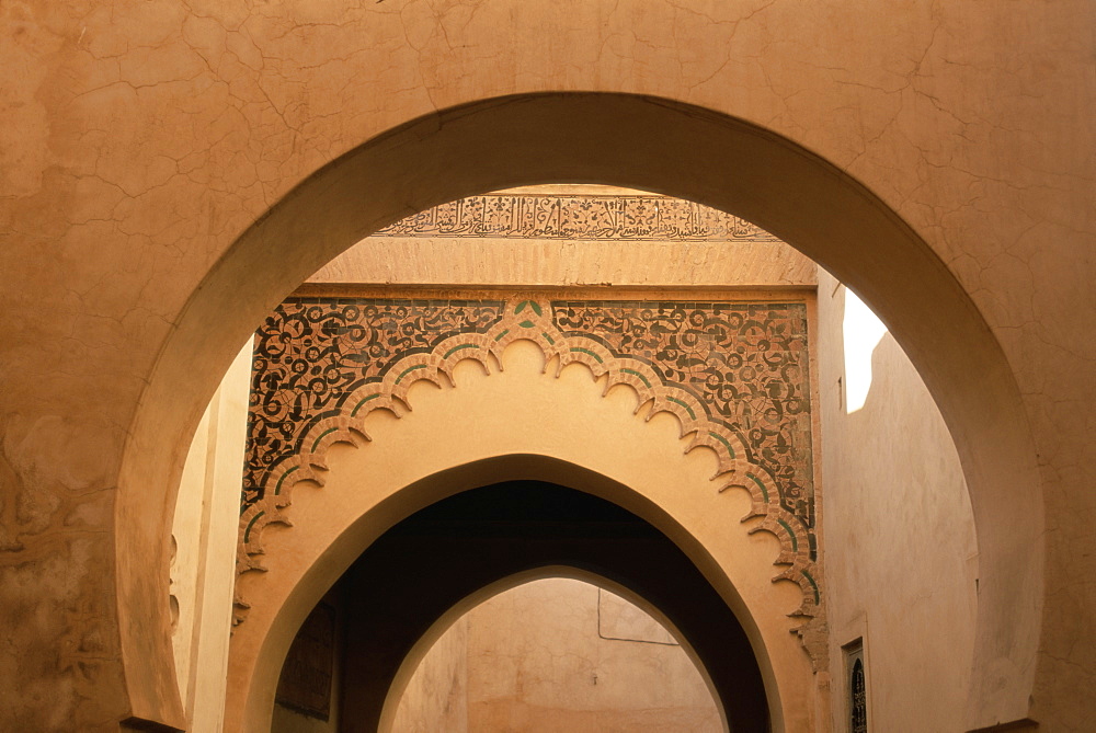 Architectural detail of arches in the souk, Marrakesh (Marrakech), Morocco, North Africa, Africa