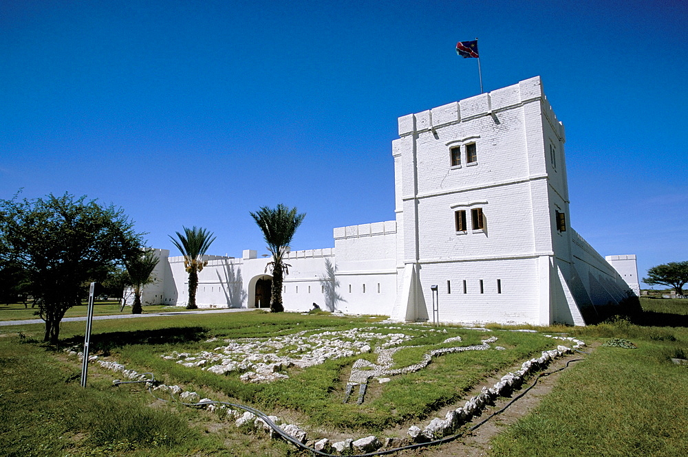 Namutoni Fort, accommodation in restcamp at Namutoni, Etosha National Park, Namibia, Africa