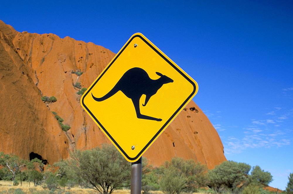 Kangaroo road sign at Uluru (Ayers Rock), Uluru-Kata Tjuta National Park, Northern Territory, Australia, Pacific