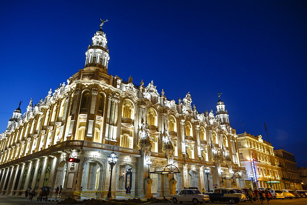 The Gran Teatro (Grand Theater) illuminated at night, Havana, Cuba, West Indies, Caribbean, Central America