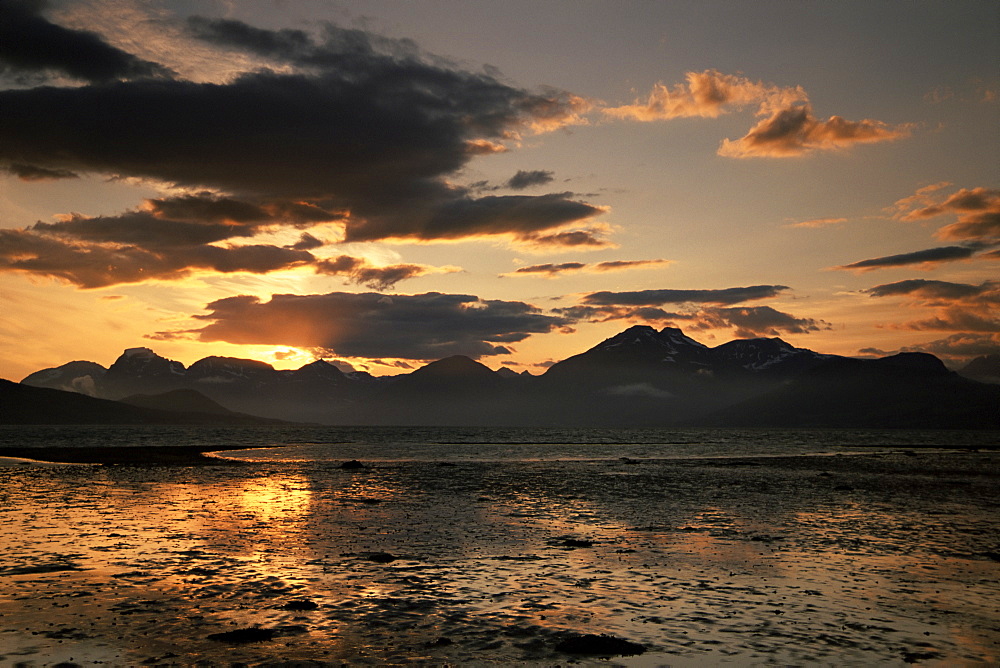 Balsfjorden lit by the midnight sun, Troms, Norway, Scandinavia, Europe