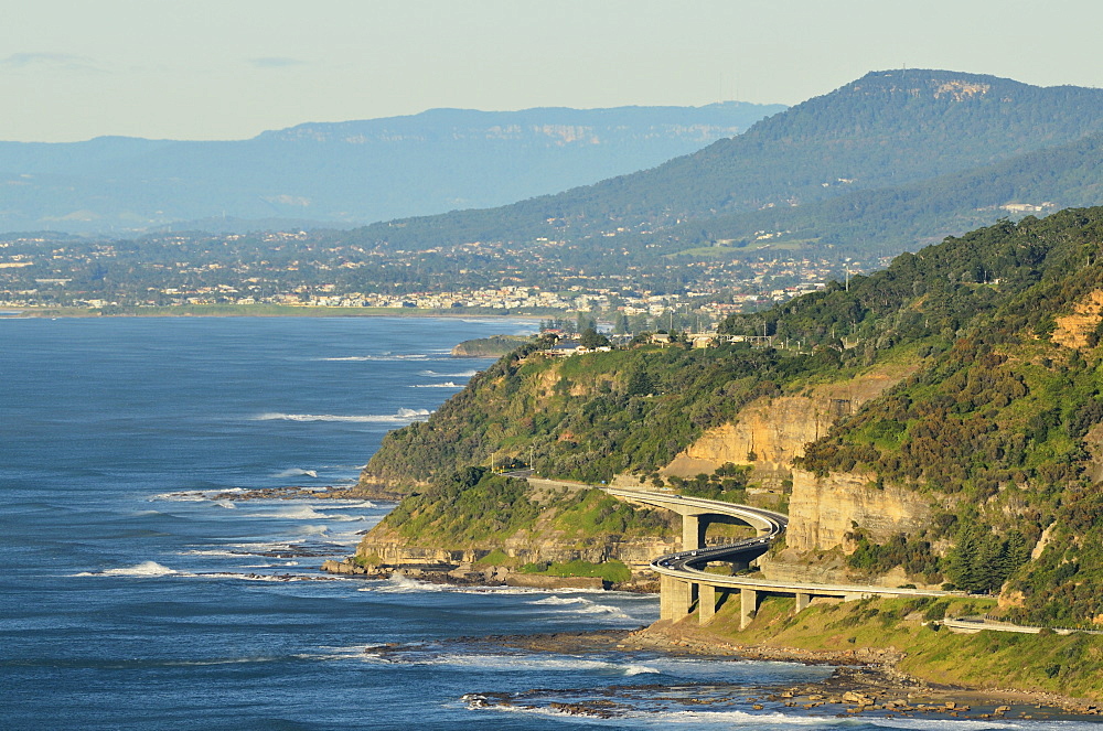 Aerial view of Seacliff Bridge at Coalcliff, New South Wales, Australia, Pacific